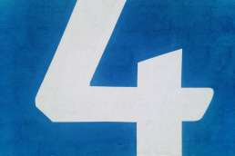 White number 4 on blue background