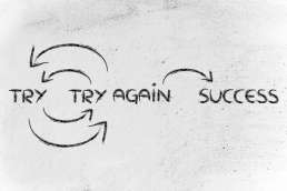 Graphic describing trying, trying again, and then success