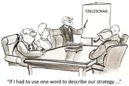 Cartoon of men discussing strategy