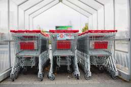 Shopping carts lined up in return shelter