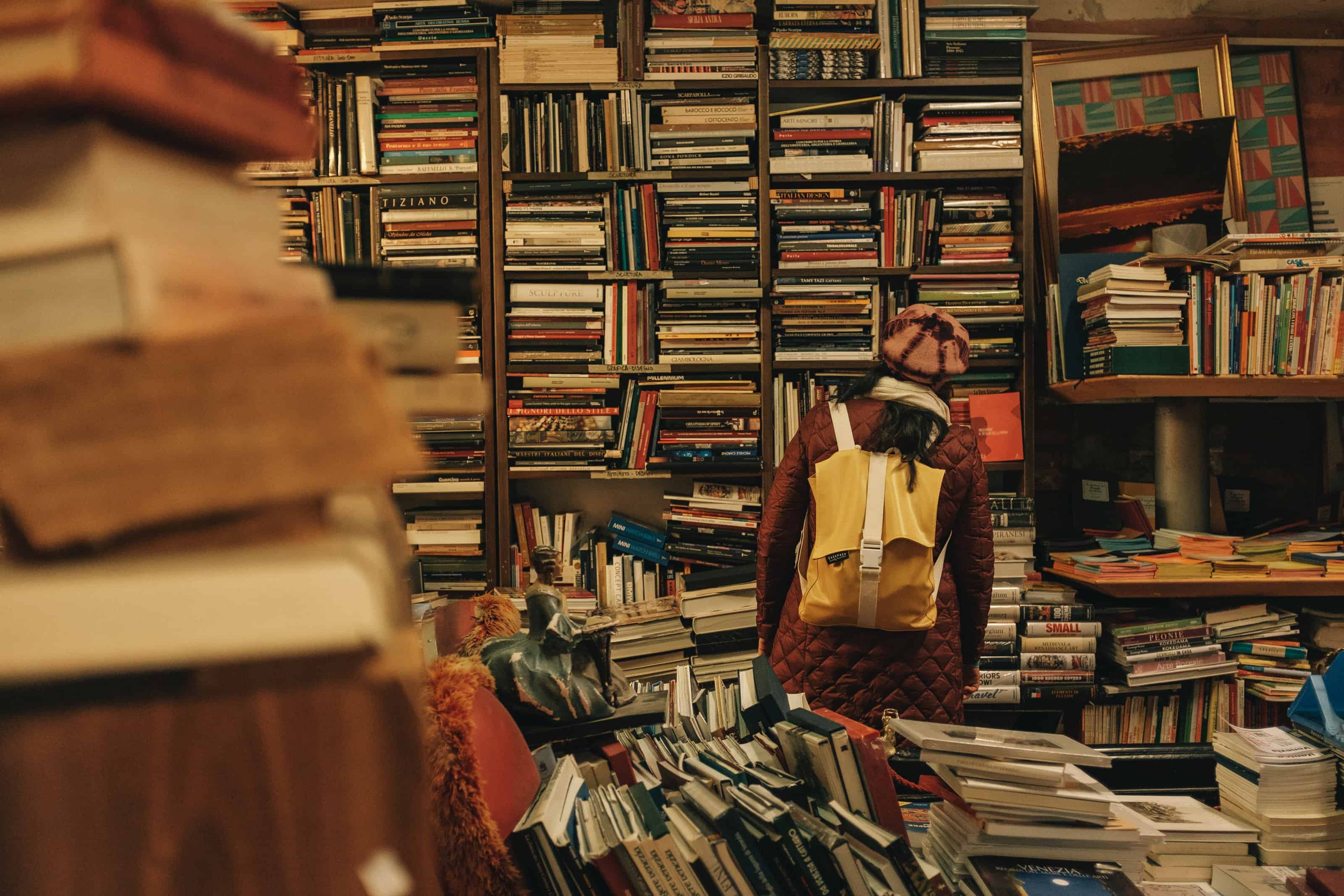 person inside a book shop