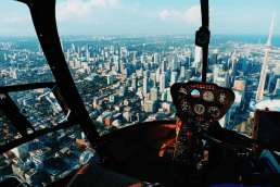 Pilot's view over a city