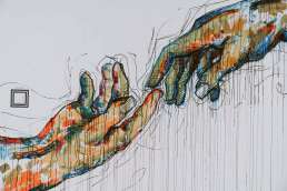 painting of two hands almost touching